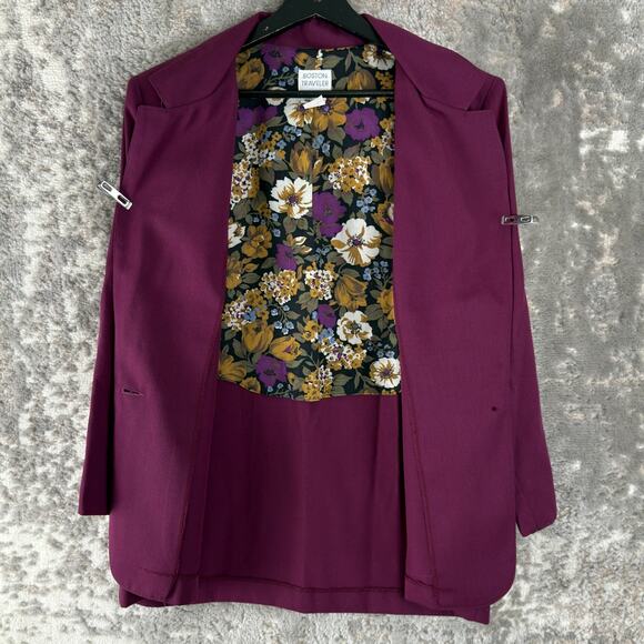 Boston Traveler Size 9-10 Career Notched Floral Lined Blazer Jacket Purple - Picture 2 of 7